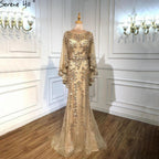 Gold Plus Size  Mermaid Elegant Luxury Evening Dresses Gowns 2025 Pearls Beading With Cape For Women Party LA70738