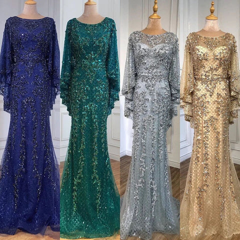 Gold Plus Size  Mermaid Elegant Luxury Evening Dresses Gowns 2025 Pearls Beaded With Cape For Women Party LA70738