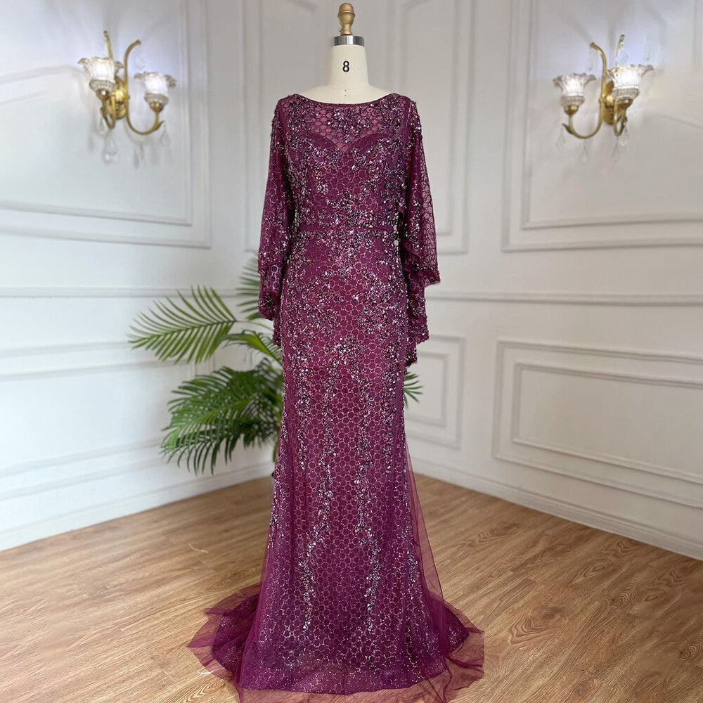 Gold Plus Size  Mermaid Elegant Luxury Evening Dresses Gowns 2025 Pearls Beaded With Cape For Women Party LA70738