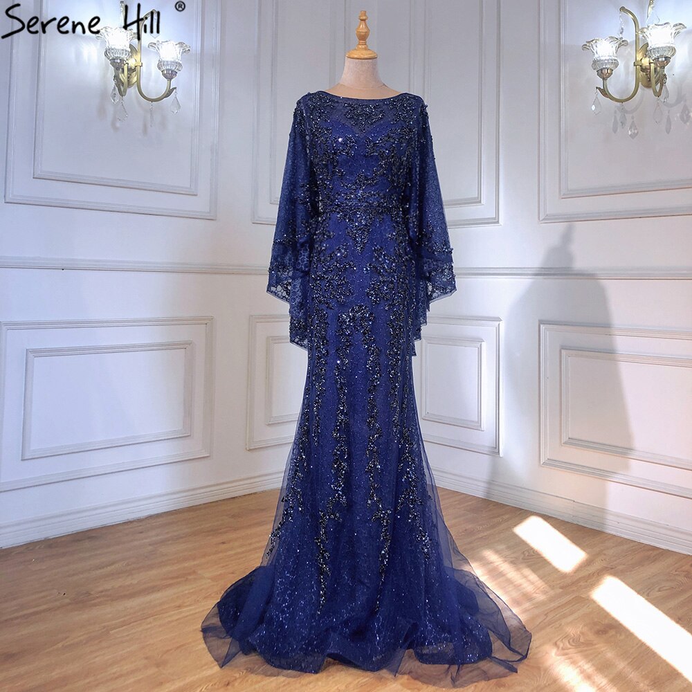 Gold Plus Size  Mermaid Elegant Luxury Evening Dresses Gowns 2025 Pearls Beaded With Cape For Women Party LA70738