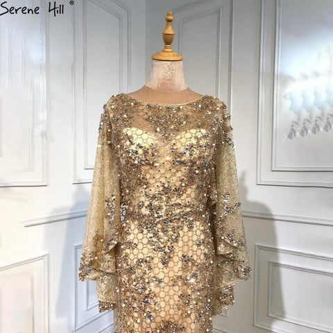 Gold Plus Size  Mermaid Elegant Luxury Evening Dresses Gowns 2025 Pearls Beaded With Cape For Women Party LA70738