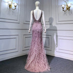 Gold Sexy High Split Mermaid Evening Dresses Gowns Backless Luxury Beaded Feather 2025 For Women Party LA71583