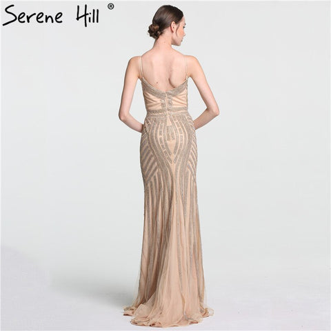 On Sale No Return No Refund Sale Gold Sexy Spaghetti Straps Beaded Evening Dresses For Women Elegant Party Occasion Formal Long Plus Size 2025 LA6002