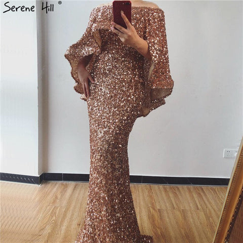 Gold Shawl Luxury Mermaid Dresses Sparkle Evening Gowns LA60919 Evening Dresses  Long  dresses  For Women Party