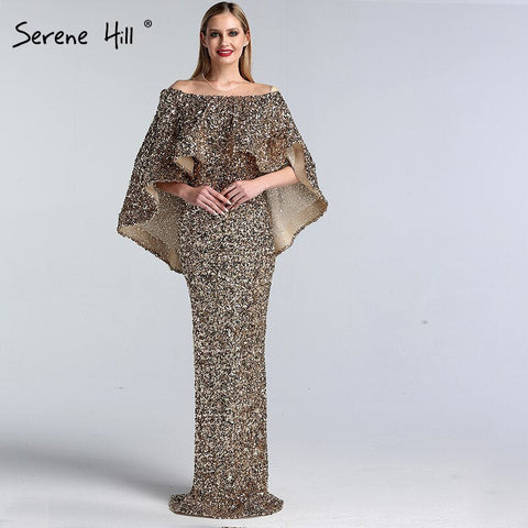 Gold Shawl Luxury Mermaid Dresses Sparkle Evening Gowns LA60919 Evening Dresses  Long  dresses  For Women Party