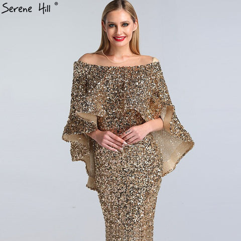 Gold Shawl Luxury Mermaid Dresses Sparkle Evening Gowns LA60919 Evening Dresses  Long  dresses  For Women Party