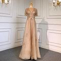 Gold Short Sleeves Evening Dresses Gowns 2025 Luxury Beaded A-Line For Woman Party  LA71602