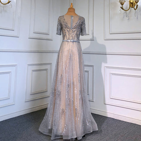 Gold Short Sleeves Evening Dresses Gowns 2025 Luxury Beaded A-Line For Woman Party  LA71602