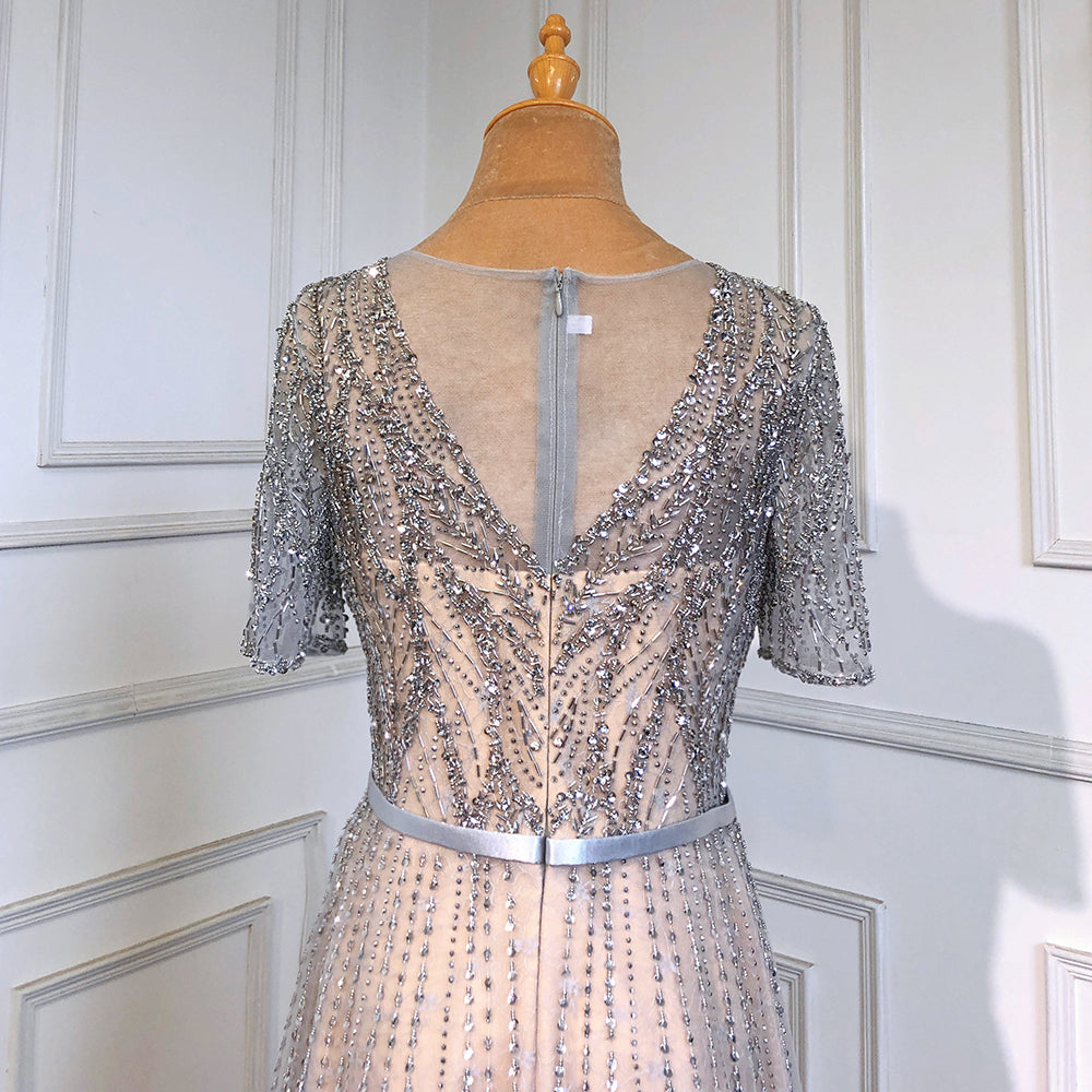 Gold Short Sleeves Evening Dresses Gowns 2025 Luxury Beaded A-Line For Woman Party  LA71602