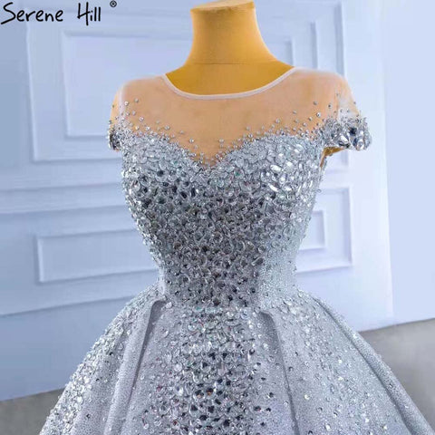 Gold Silver Luxury Wedding Dresses 2025 Cap Sleeve Beaded Crystal Bride Gowns HM67362 Custom Made