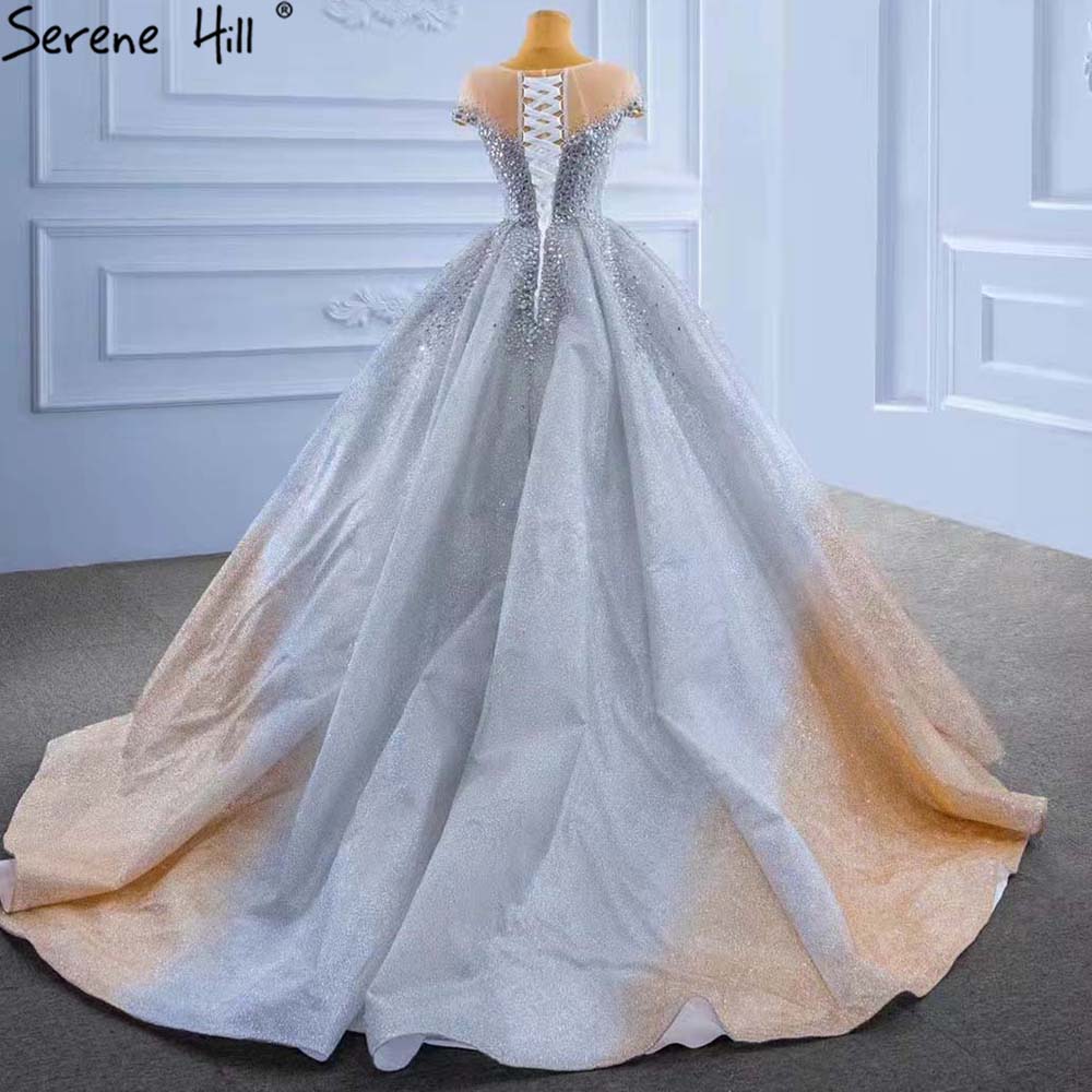 Gold Silver Luxury Wedding Dresses 2025 Cap Sleeve Beaded Crystal Bride Gowns HM67362 Custom Made