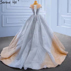 Gold Silver Luxury Wedding Dresses 2025 Cap Sleeve Beaded Crystal Bride Gowns HM67362 Custom Made
