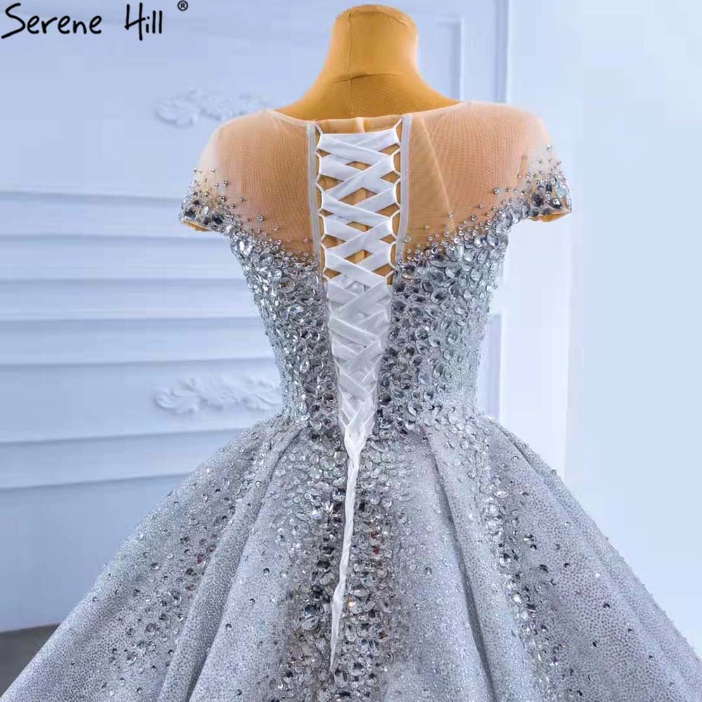 Gold Silver Luxury Wedding Dresses 2025 Cap Sleeve Beaded Crystal Bride Gowns HM67362 Custom Made
