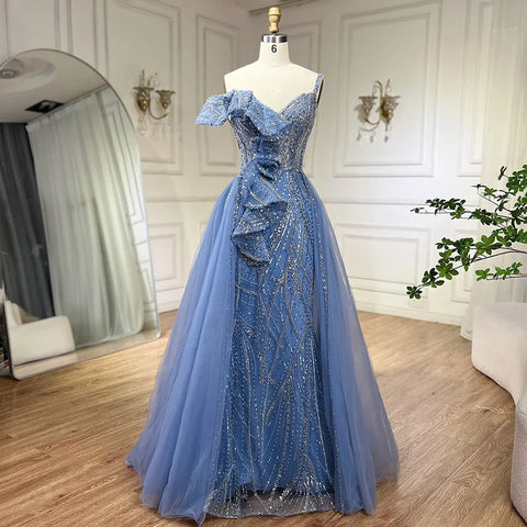 Golden Mermaid Evening Dress With Skirt - Women's Luxury Grey Beaded Spaghetti Strap Party Dress 2025 LA72341