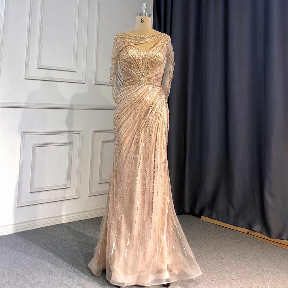 Goud Luxe Mermaid Avond Jurken 2025 Kralen V-hals Sparkle Elegante Voor Vrouwen Party LA70910A