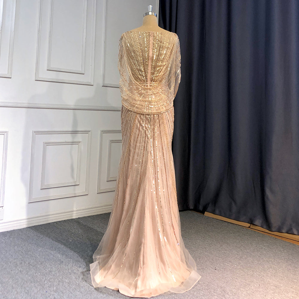 Goud Luxe Mermaid Avond Jurken 2025 Kralen V-hals Sparkle Elegante Voor Vrouwen Party LA70910A