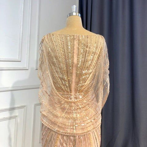 Goud Luxe Mermaid Avond Jurken 2025 Kralen V-hals Sparkle Elegante Voor Vrouwen Party LA70910A