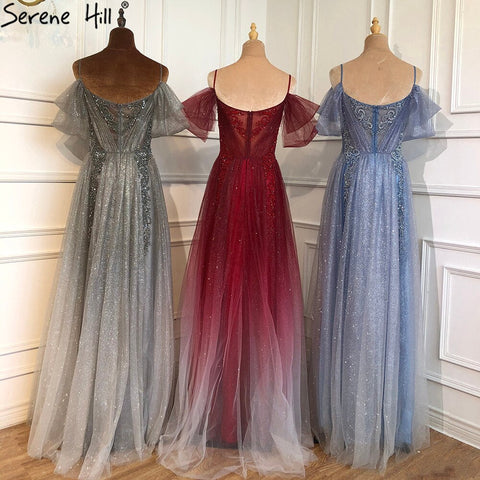 Robe de soirée trapèze rouge vin dégradée, sans retour ni remboursement, avec bretelles spaghetti et perles, pour femme, LA70776, 2025 