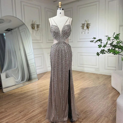 Blue Cut Out Spaghetti Straps Elegant Mermaid Evening Dresses Gowns Luxury Beaded For Woman Party 2025 LA72305