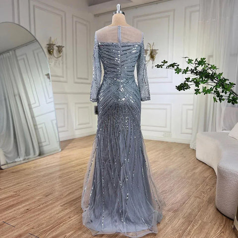 Gray Muslim Luxury Beaded Mermaid Evening Gowns Elegant Floor Length Party Dresses For Women Wedding 2025 LA72295