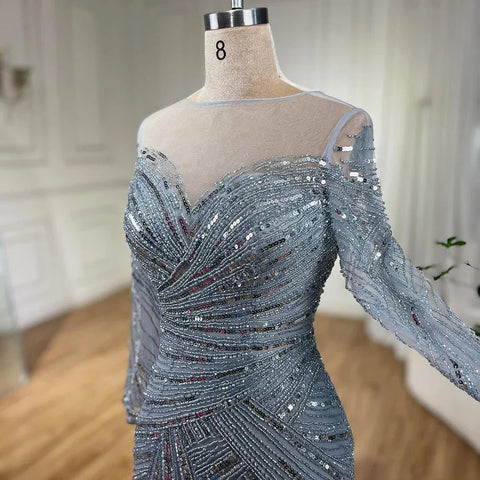 Gray Muslim Luxury Beaded Mermaid Evening Gowns Elegant Floor Length Party Dresses For Women Wedding 2025 LA72295
