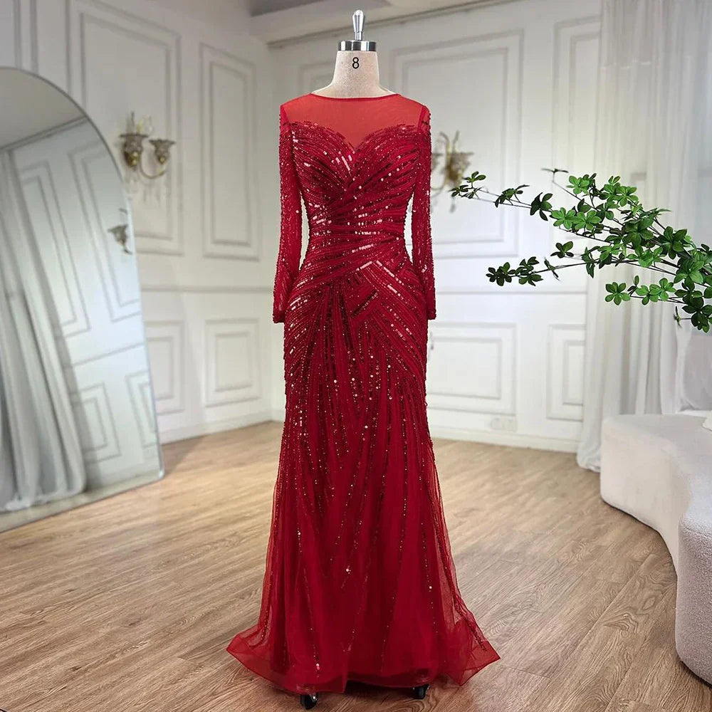 Gray Muslim Luxury Beaded Mermaid Evening Gowns Elegant Floor Length Party Dresses For Women Wedding 2025 LA72295