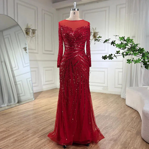 Gray Muslim Luxury Beaded Mermaid Evening Gowns Elegant Floor Length Party Dresses For Women Wedding 2025 LA72295