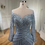 Gray Muslim Luxury Beaded Mermaid Evening Gowns Elegant Floor Length Party Dresses For Women Wedding 2025 LA72295