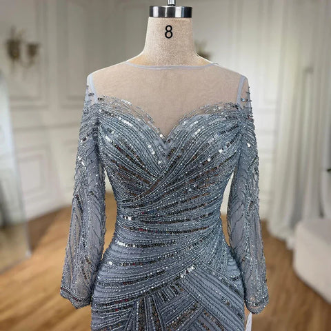 Gray Muslim Luxury Beaded Mermaid Evening Gowns Elegant Floor Length Party Dresses For Women Wedding 2025 LA72295
