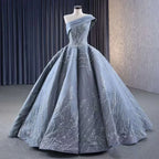 Gray One Shoulder Lace Up Beaded Luxury Ball Gown Bride Gowns Wedding Dress 2025 High End Custom Made HM231074