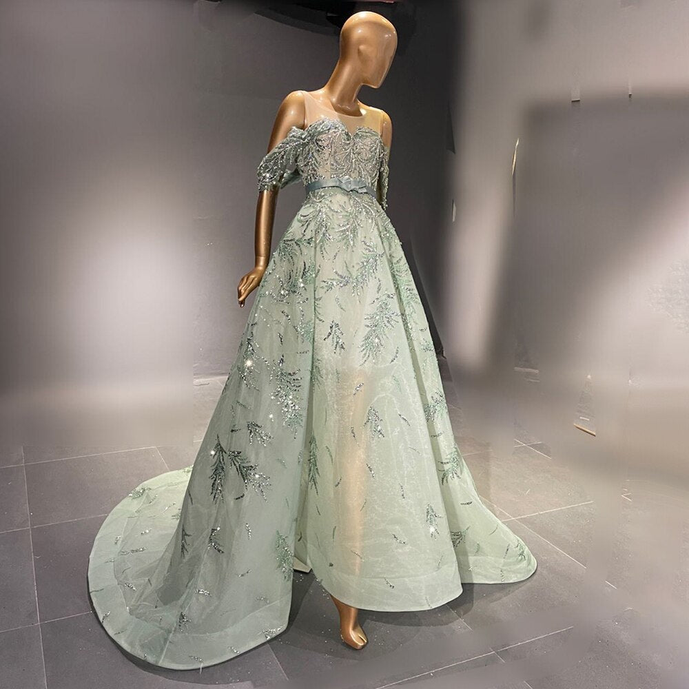 Green A-Line Beaded Evening Dresses Gowns 2025 Luxury Sexy Elegant For Women Party LA71536