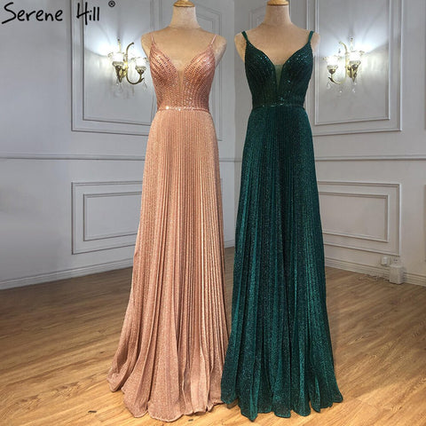 Green A-Line Sexy Prom Dresses 2025 Beaded Spaghetti Strap Graduation School Party Gowns LA71245