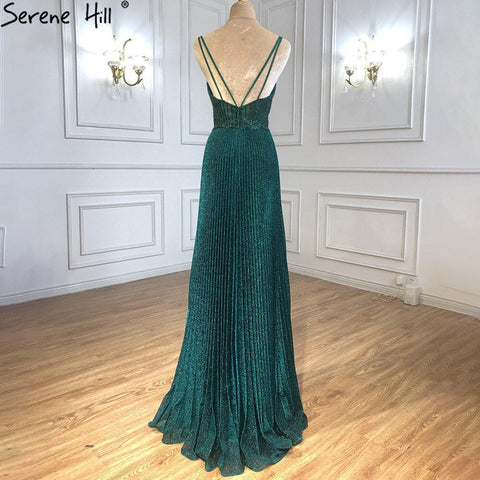 Green A-Line Sexy Prom Dresses 2025 Beaded Spaghetti Strap Graduation School Party Gowns LA71245