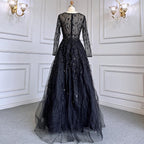 Green A-Line V-Neck Long Sleeves Evening Dresses Gowns Luxury Beaded 2025 For Women Wedding Party LA71702