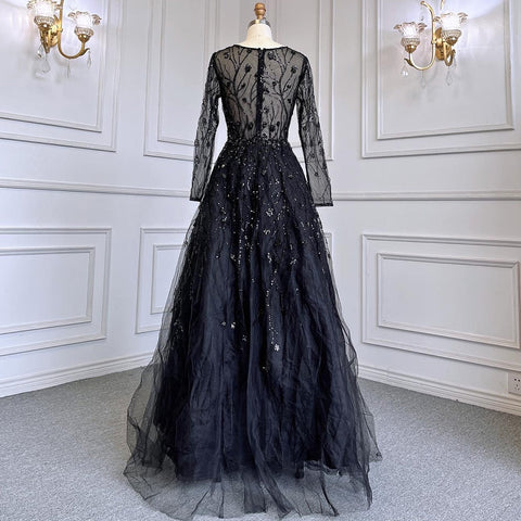 Green A-Line V-Neck Long Sleeves Evening Dresses Gowns Luxury Beaded 2025 For Women Wedding Party LA71702