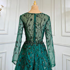Green A-Line V-Neck Long Sleeves Evening Dresses Gowns Luxury Beaded 2025 For Women Wedding Party LA71702