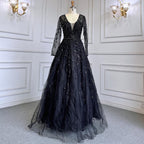 Green A-Line V-Neck Long Sleeves Evening Dresses Gowns Luxury Beaded 2025 For Women Wedding Party LA71702