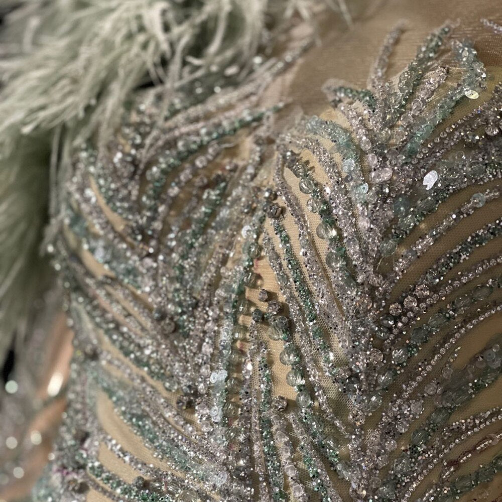 Green Beaded Feather Evening Dresses Gowns 2025 A-Line Luxury Elegant For Women Party LA71535