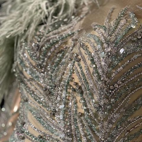 Green Beaded Feather Evening Dresses Gowns 2025 A-Line Luxury Elegant For Women Party LA71535