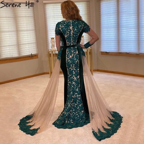 Green Beaded Mermaid Evening Dresses Gowns 2025 Elegant Detachable Skirt For Women Party LA71455