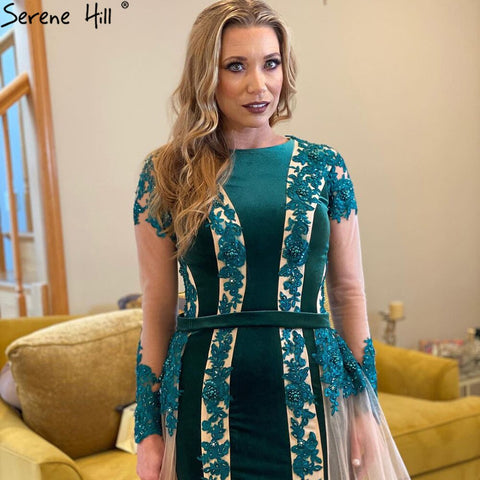 Green Beaded Mermaid Evening Dresses Gowns 2025 Elegant Detachable Skirt For Women Party LA71455