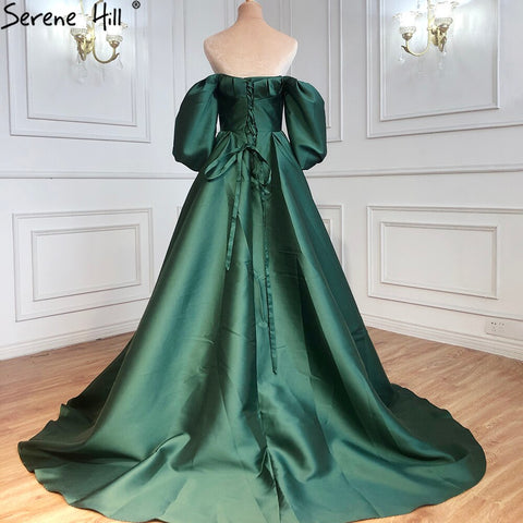 Green Beading Satin Evening Dresses Gowns 2025 A-Line Long  For Women Party LA71008