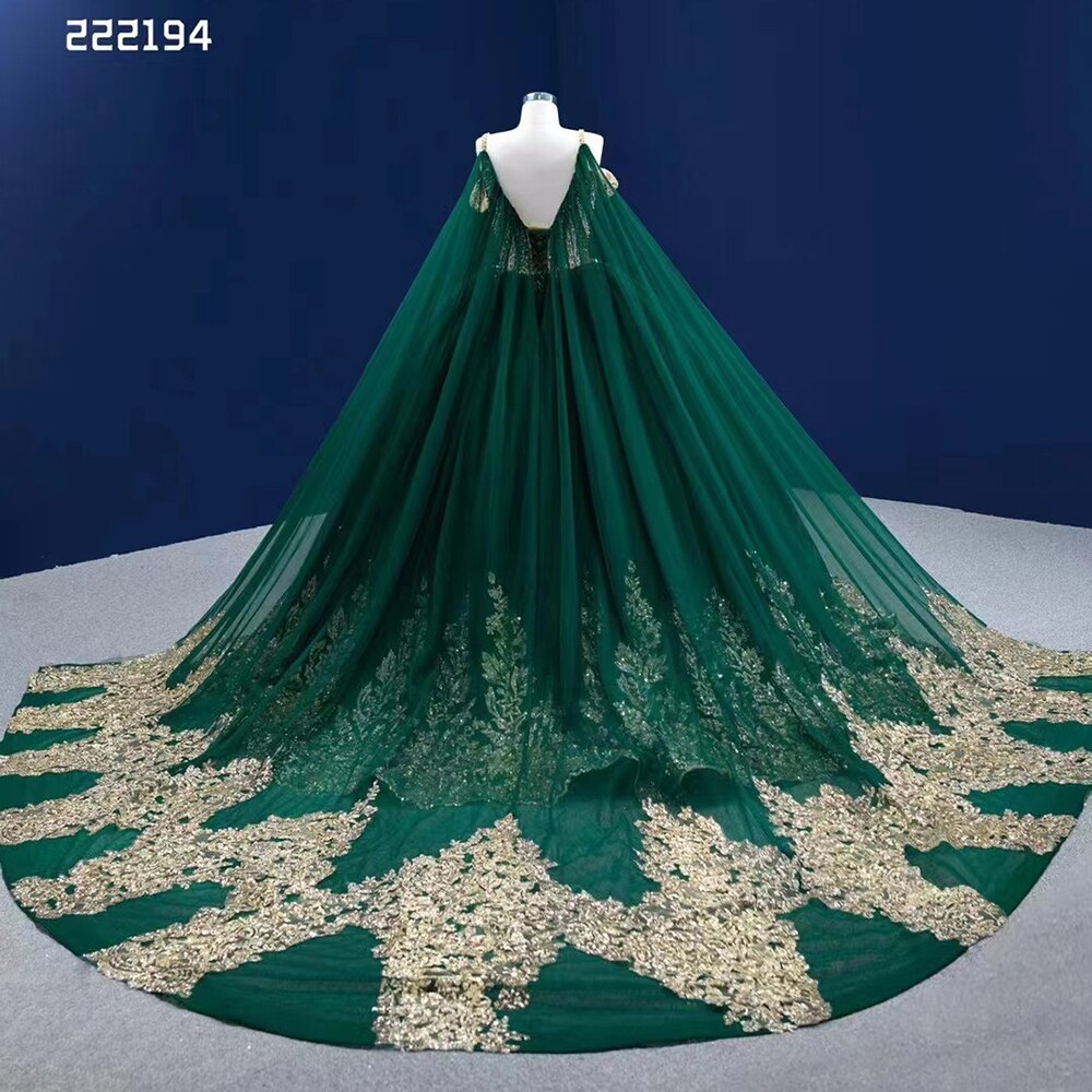 Green Cape Sexy Spaghetti Straps Pearls Beaded Lace Up Bride Gowns Wedding Dress 2025 High End Custom Made HM222194