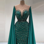 Green Cape Sleeves Luxury Evening Dresses Gowns 2025 Mermaid Beaded Elegant For Women Party LA71668