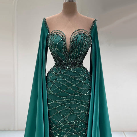 Green Cape Sleeves Luxury Evening Dresses Gowns 2025 Mermaid Beaded Elegant For Women Party LA71668