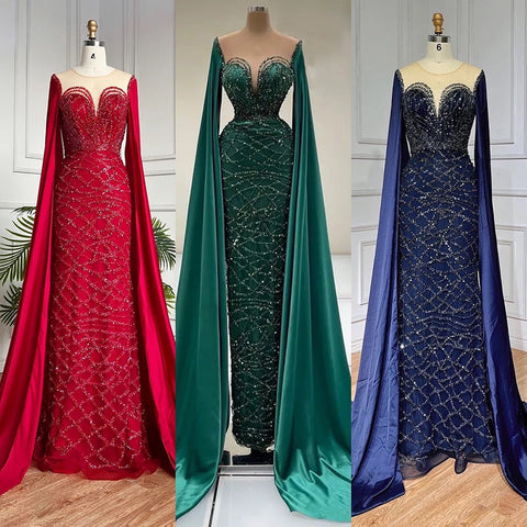 Green Cape Sleeves Luxury Evening Dresses Gowns 2025 Mermaid Beaded Elegant For Women Party LA71668