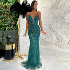 Green Detachable Skirt Sexy Spaghetti Straps Evening Dresses Gowns Mermaid Elegant Luxury Beaded 2025 Party LA71363