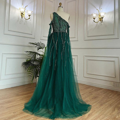Green Elegant Floor Length Mermaid Sexy One Shoulder Beaded Evening Dresses Luxury Gowns For Woman 2025 LA71894