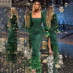 Green Elegant Mermaid Evening Dresses Gowns 2025 Beaded Feather Luxury For Women Party LA71576
