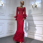 Green Elegant Mermaid Evening Dresses Gowns 2025 Beaded Feather Luxury For Women Party LA71576